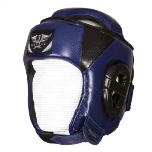 CASQUE DE BOXE COMPÉTITION OUVERT EN PU “CARBON” BLEU – WETTLE GEAR